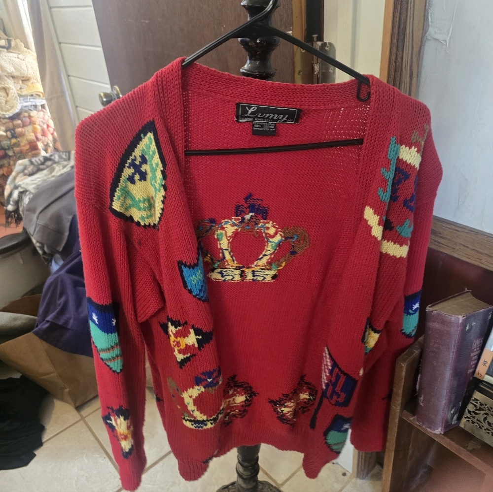 Women's Vibrant Red Crown Cardigan